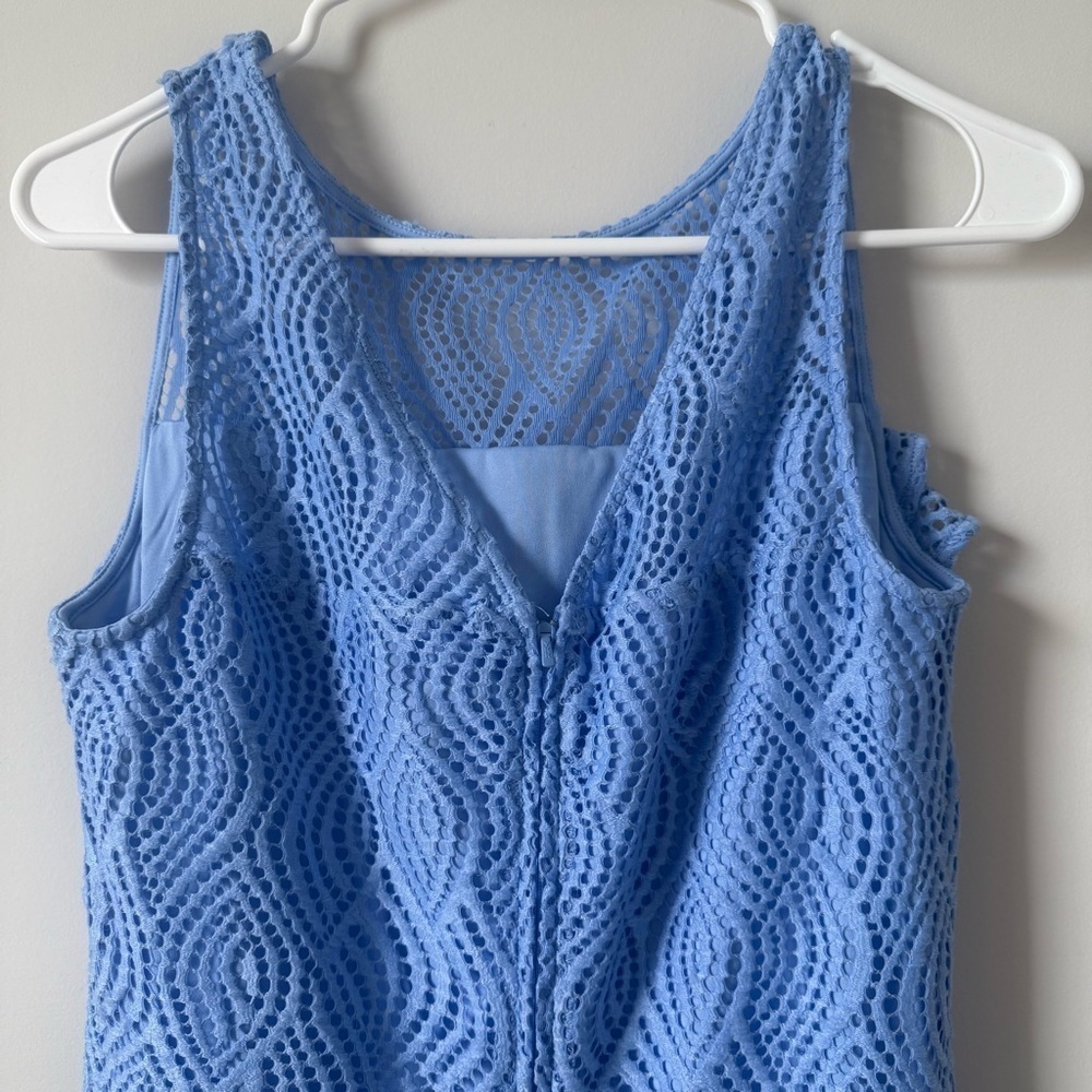 Lily Pulitzer Blue Knit Crochet Lace Delicate Sleeveless Mini Womenβs Dress - Picture 5 of 7